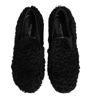 Dolce & Gabbana Black Leather Fur Dress Slippers