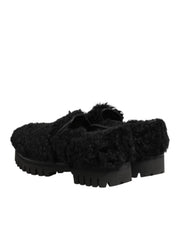 Dolce & Gabbana Black Leather Fur Dress Slippers