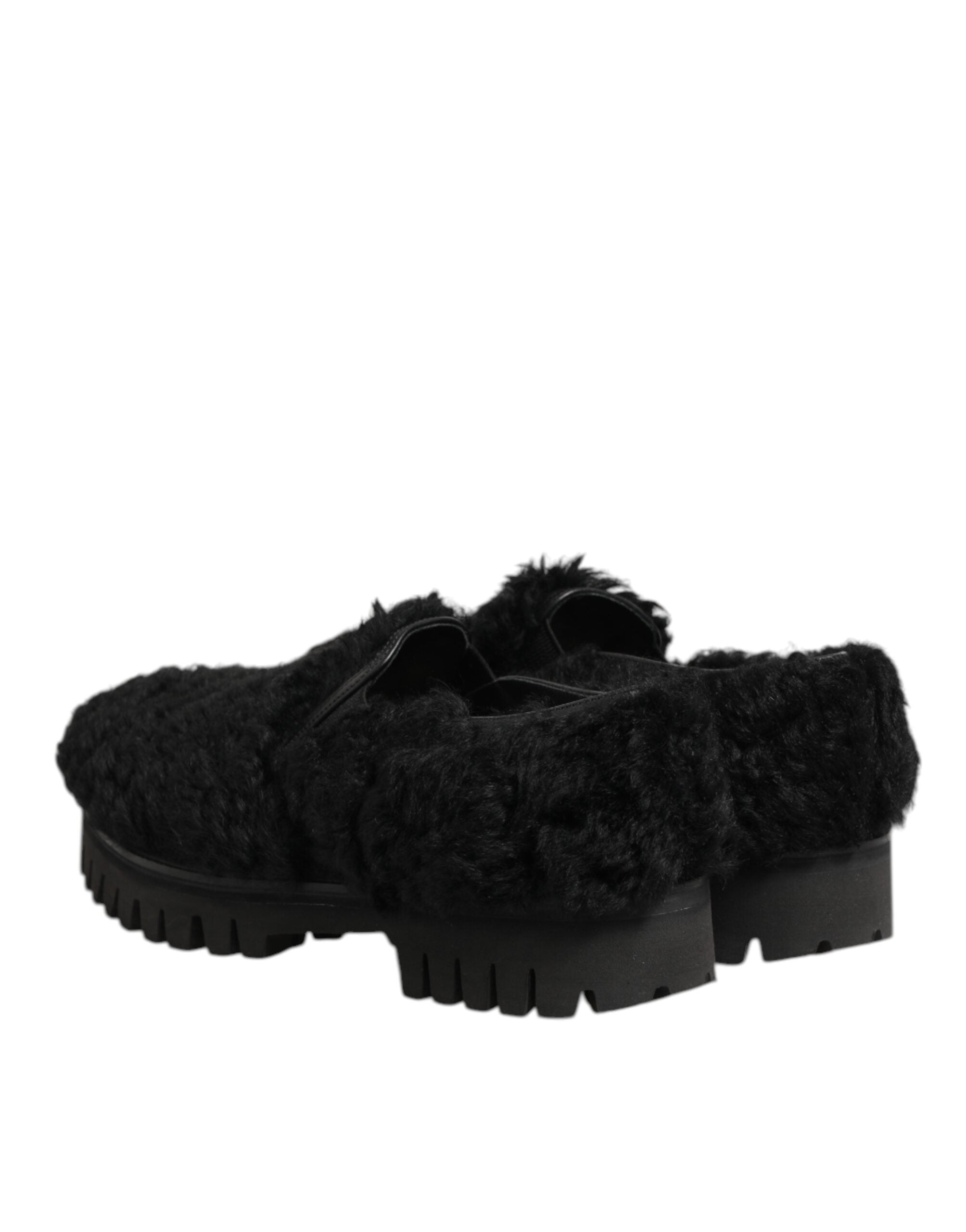 Dolce & Gabbana Black Leather Fur Dress Slippers