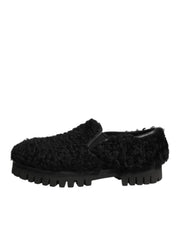 Dolce & Gabbana Black Leather Fur Dress Slippers