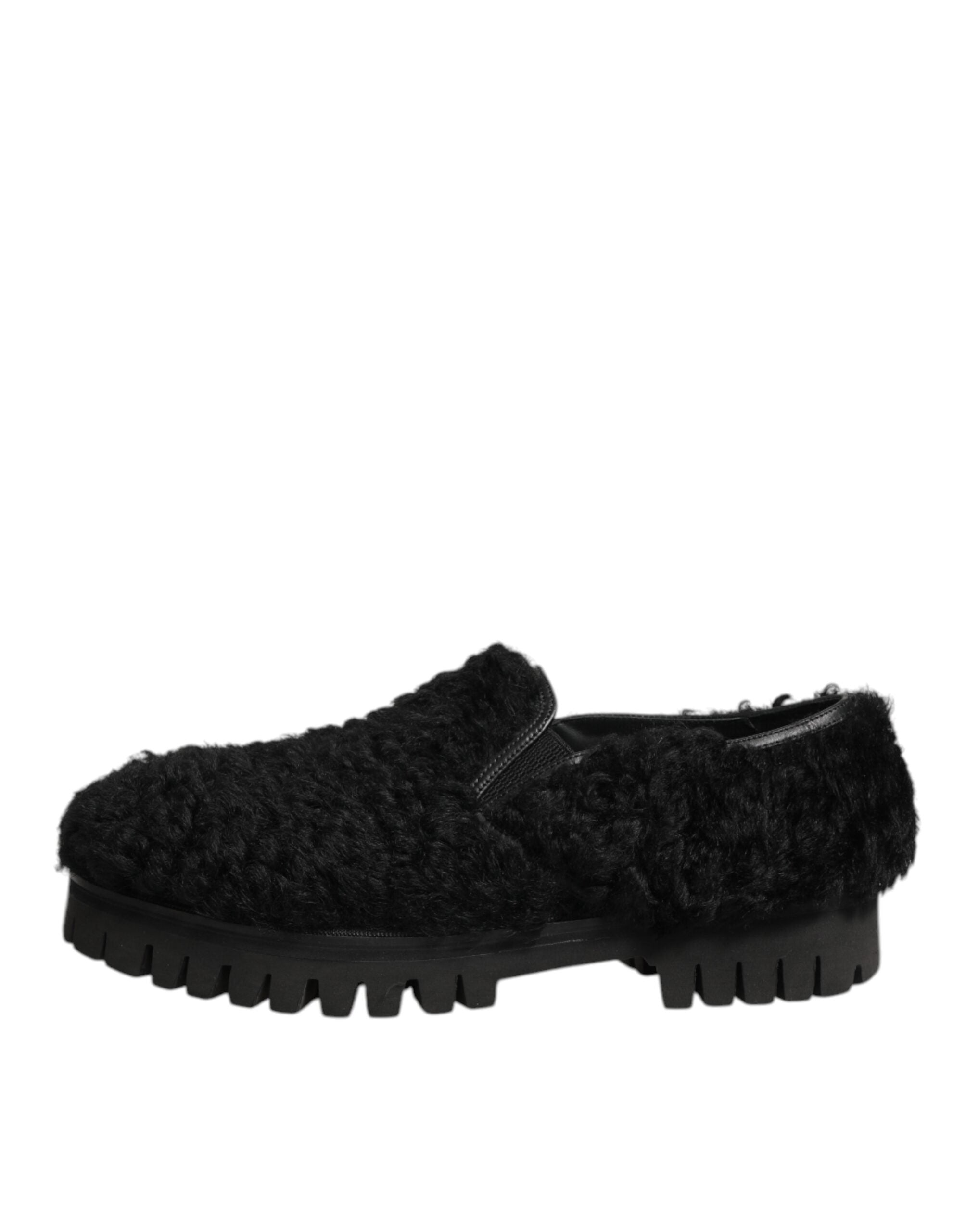 Dolce & Gabbana Black Leather Fur Dress Slippers