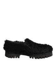 Dolce & Gabbana Black Leather Fur Dress Slippers