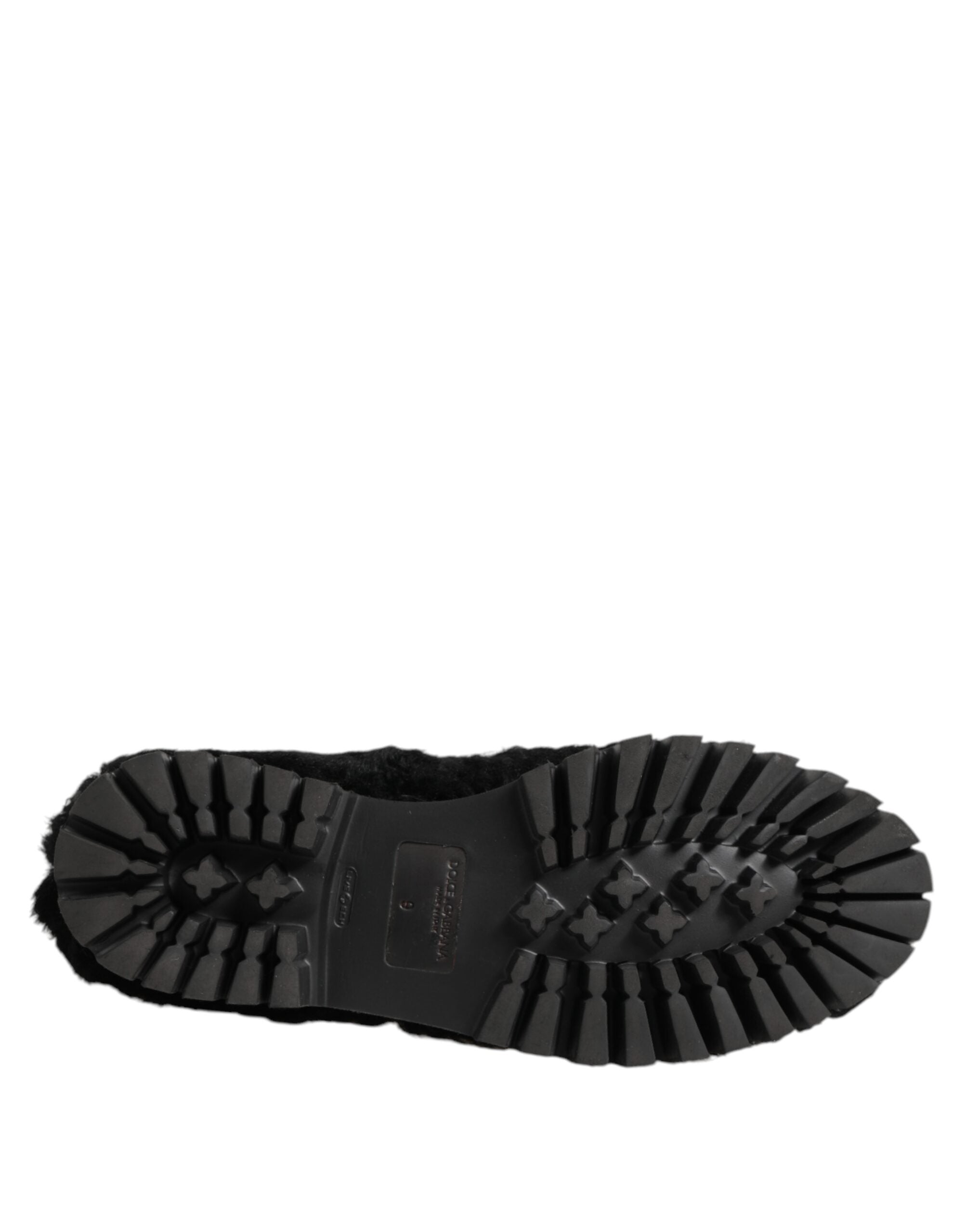 Dolce & Gabbana Black Leather Fur Dress Slippers