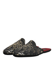 Black Floral Jacquard Slides Slippers Shoes