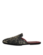 Black Floral Jacquard Slides Slippers Shoes