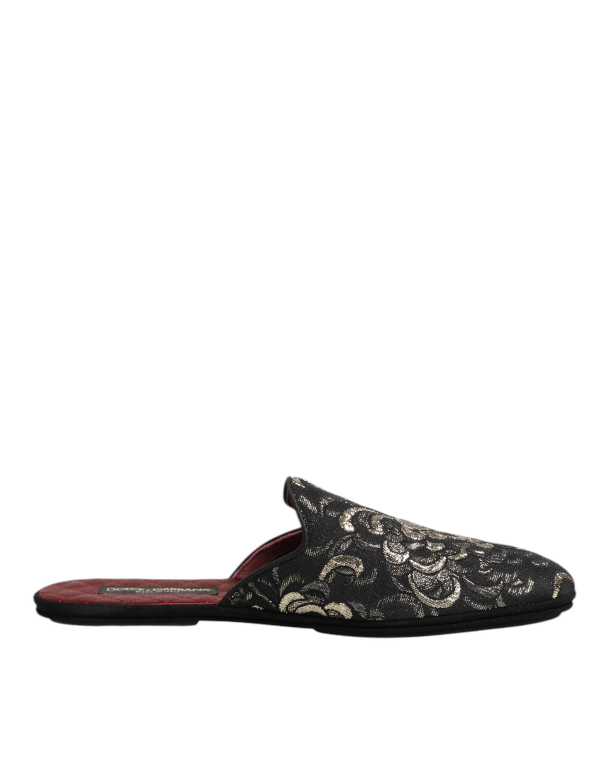 Svarta blommiga jacquard-slippers
