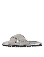 Silver Strass Slides Flats Slippers Shoes