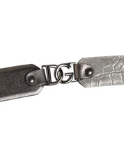 Black Silver Pebbled Texture Leather Buckle Men Belt