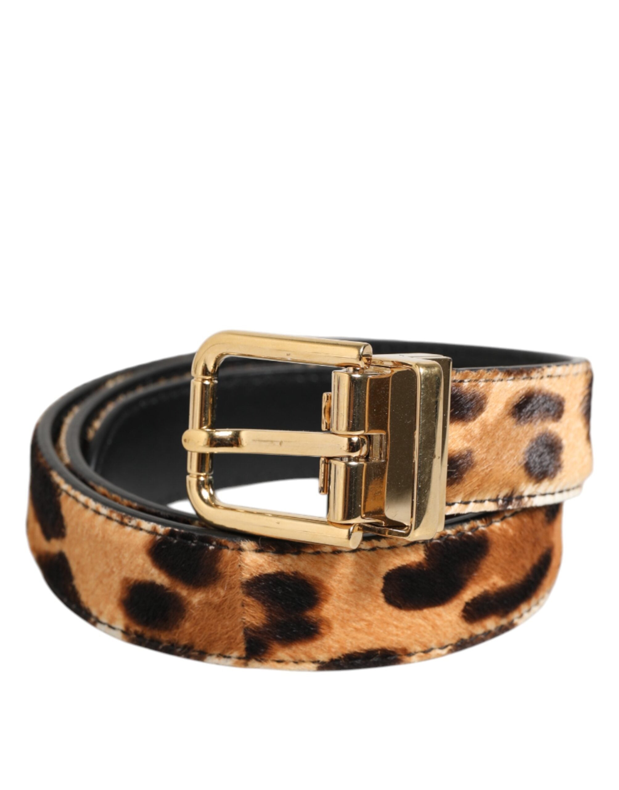 Brun läderrem med leopardmönster och metallspänne