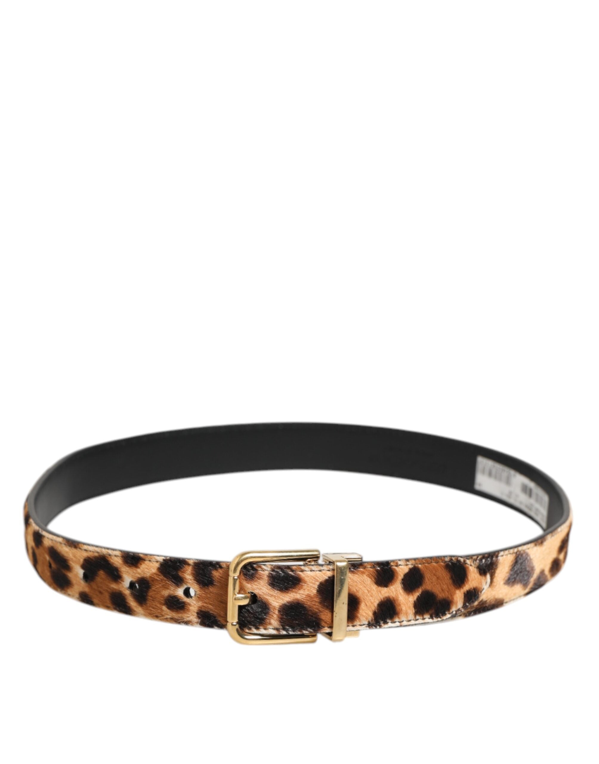 Brun läderrem med leopardmönster och metallspänne