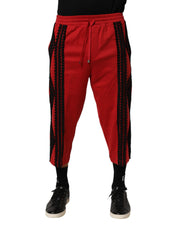 Röda broderade tygbyxor med kort passform