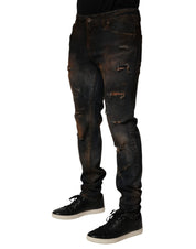 Black Cotton Skinny Tattered Men Denim Jeans