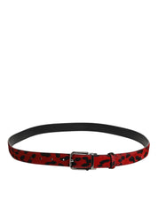 Red Black Pony Leather Metal Buckle Men Belt