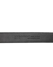 Black Exotic Leather Metal Logo Buckle Belt