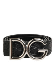 Bälte i exotiskt läder med DG-logobrooch i svart.