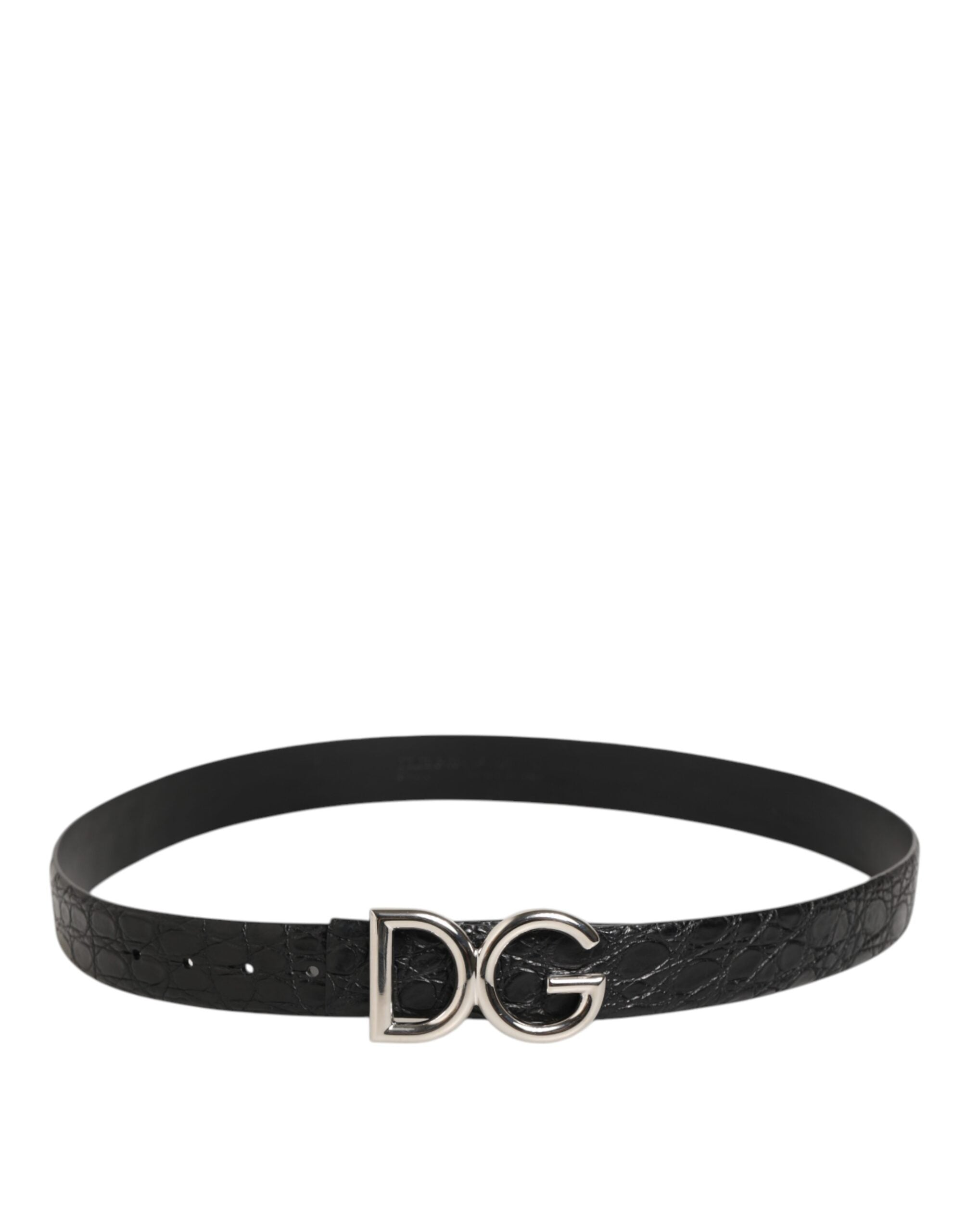 Bälte i exotiskt läder med DG-logobrooch i svart.