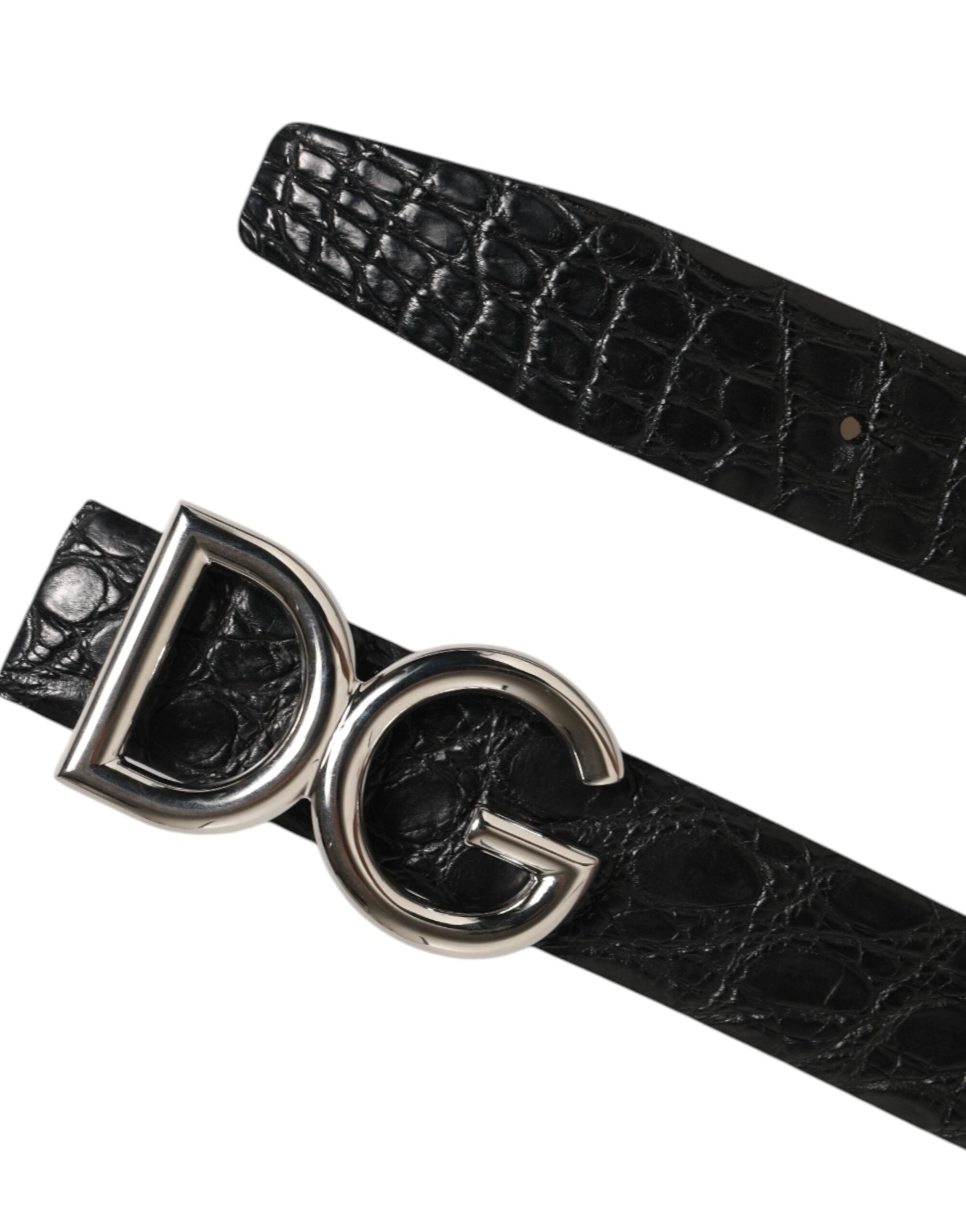 Bälte i exotiskt läder med DG-logobrooch i svart.