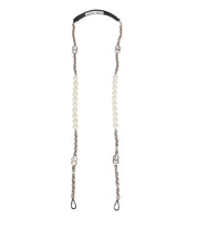 Dolce & Gabbana Black Leather Pearl Chain Shoulder Strap