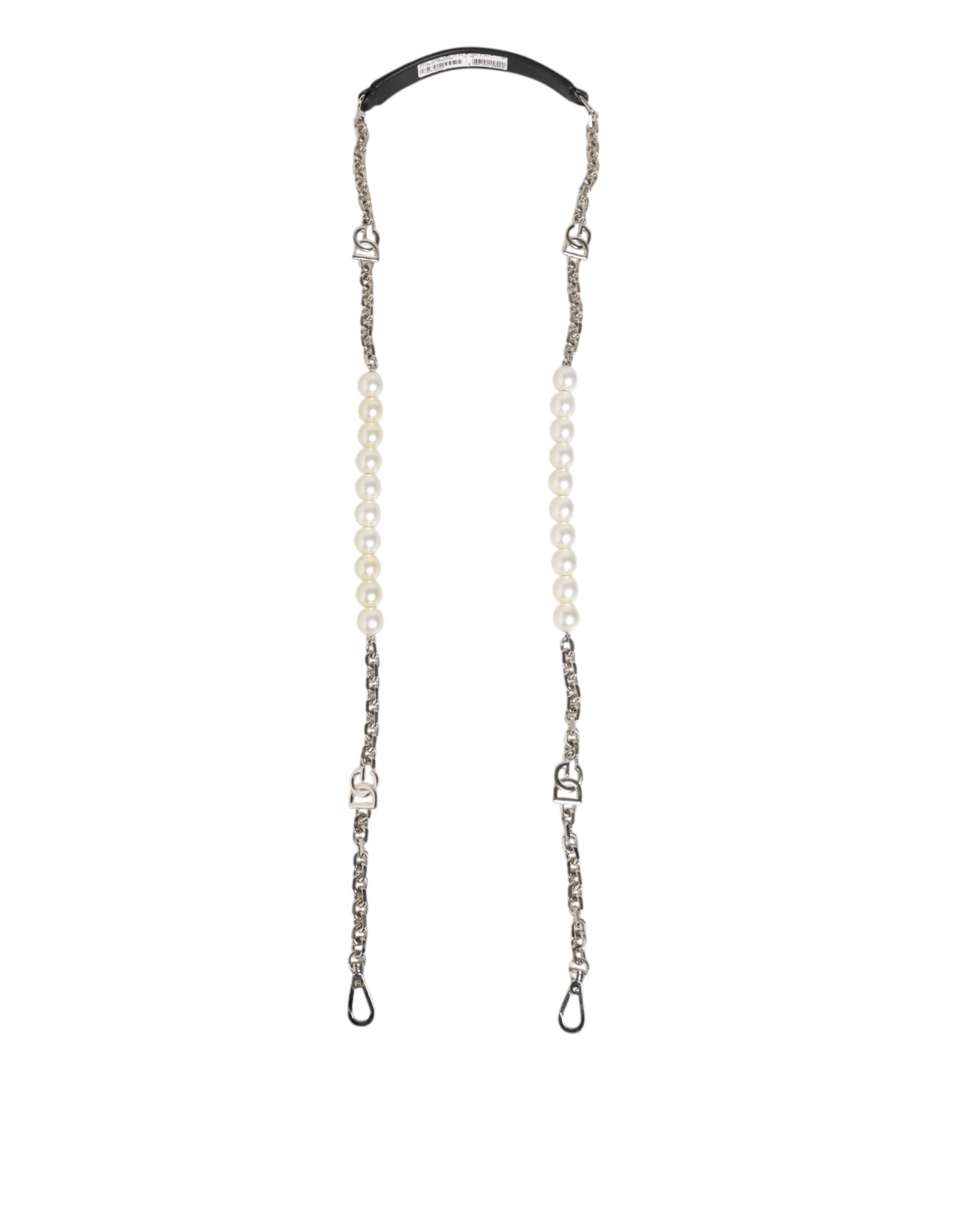 Dolce & Gabbana Black Leather Pearl Chain Shoulder Strap