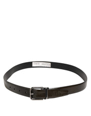 Brown Glossy Leather Classic Metal Buckle Belt