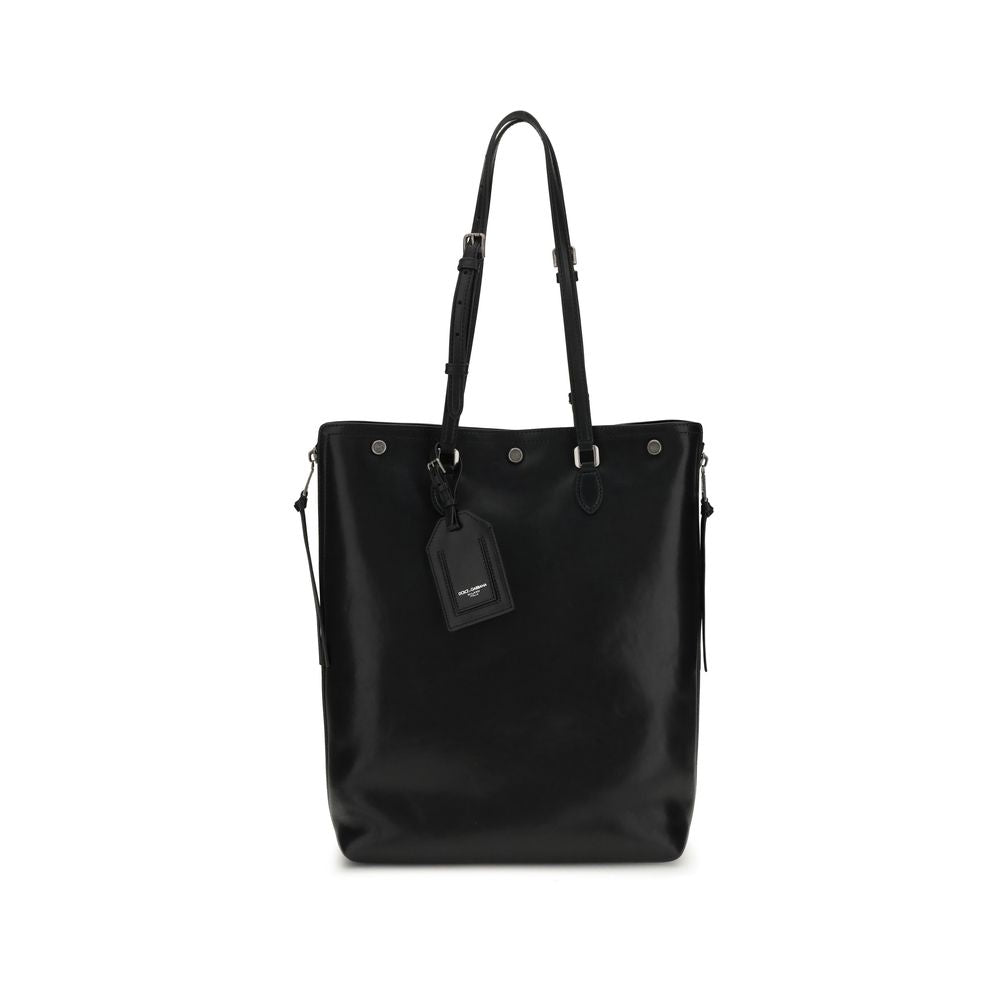 Black Calf Leather Shoulder Bag with Adjustable Straps - Dolce & Gabbana