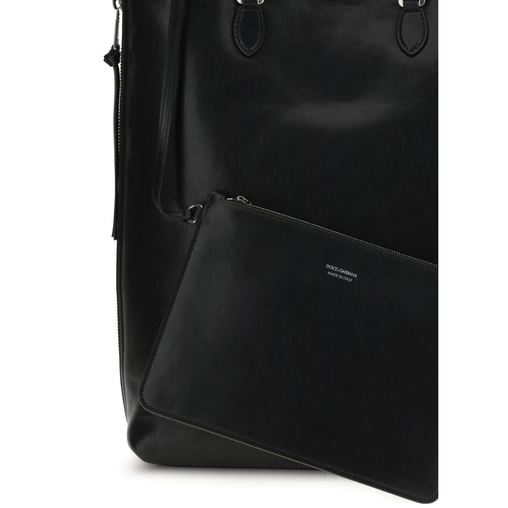 Black Calf Leather Shoulder Bag with Adjustable Straps - Dolce & Gabbana