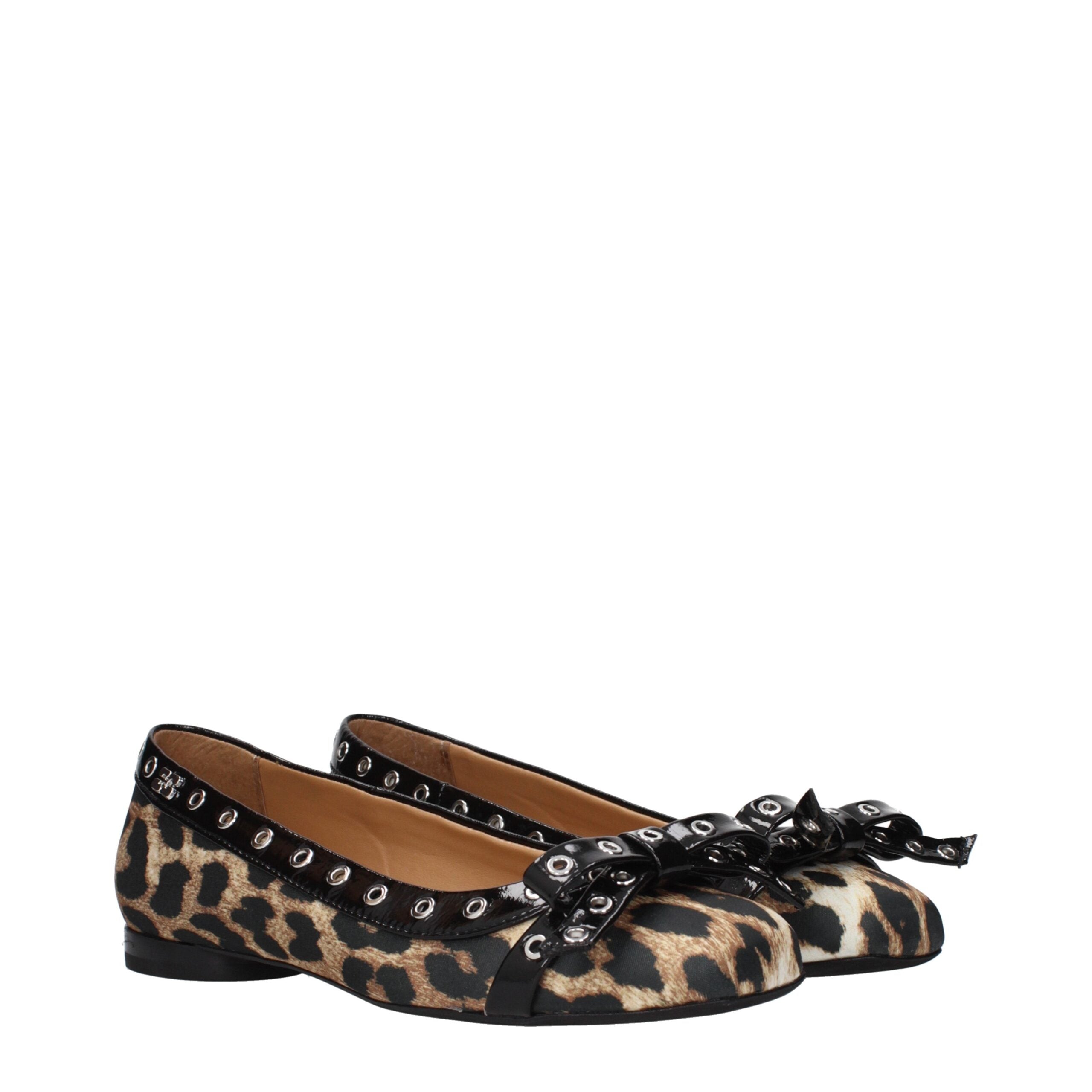 Ganni Brown Fabric Ballet Flats with Front Detail