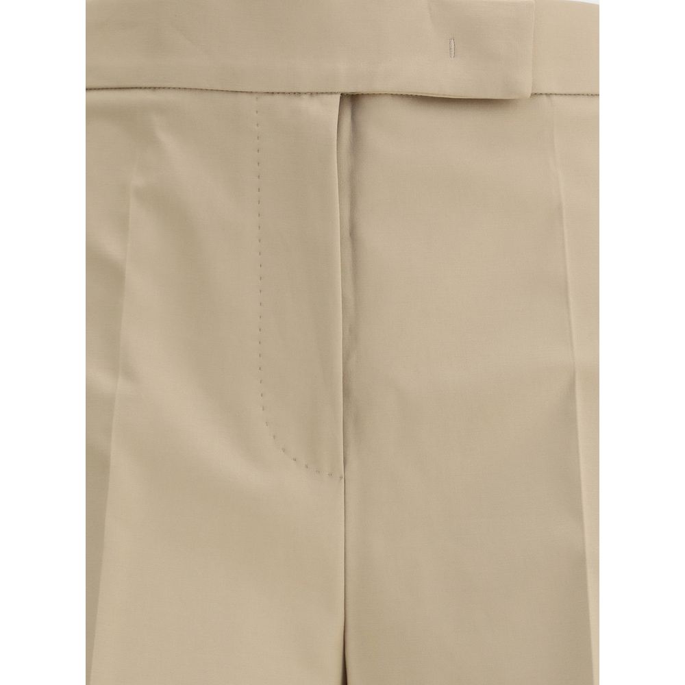Beige Cotton Casual Pants