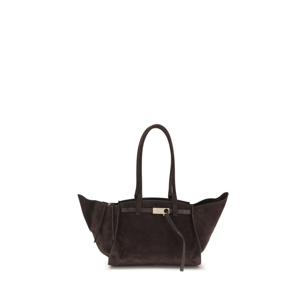Brown Calf Leather Shoulder Bag with Metal Hardware