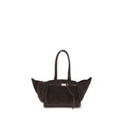 Brown Calf Leather Shoulder Bag with Metal Hardware