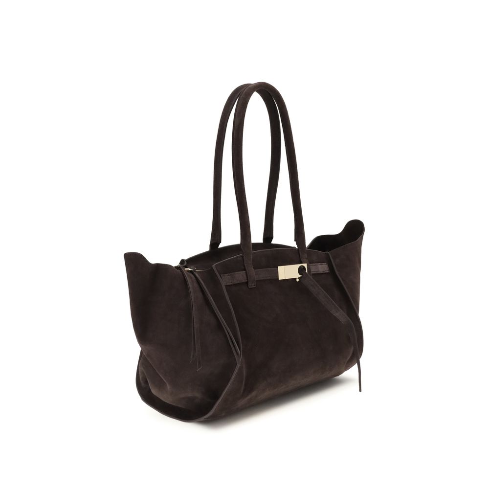 Brown Calf Leather Shoulder Bag with Metal Hardware
