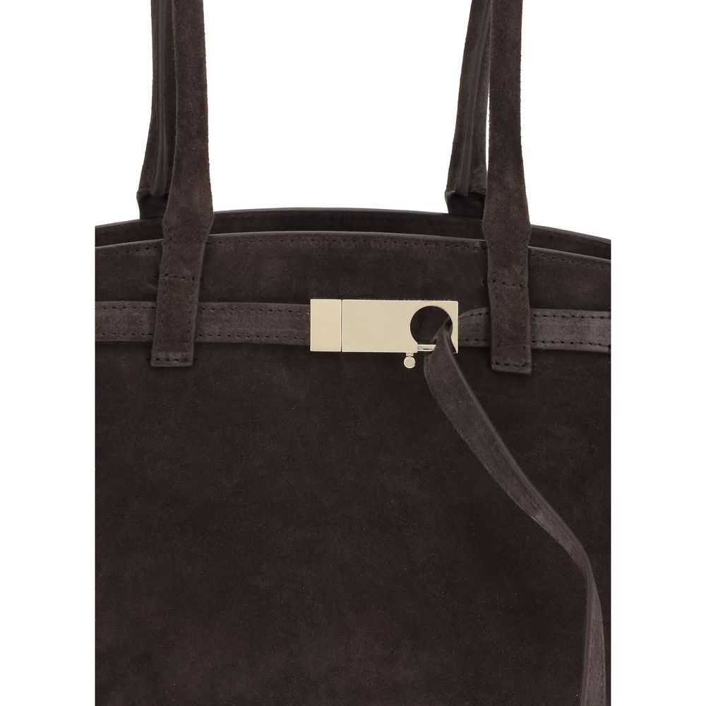Brown Calf Leather Shoulder Bag with Metal Hardware