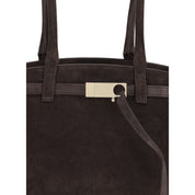 Brown Calf Leather Shoulder Bag with Metal Hardware