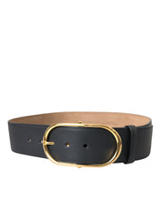 Black Leather Classic Metal Oval Buckle Belt