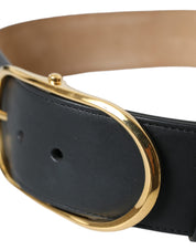 Black Leather Classic Metal Oval Buckle Belt