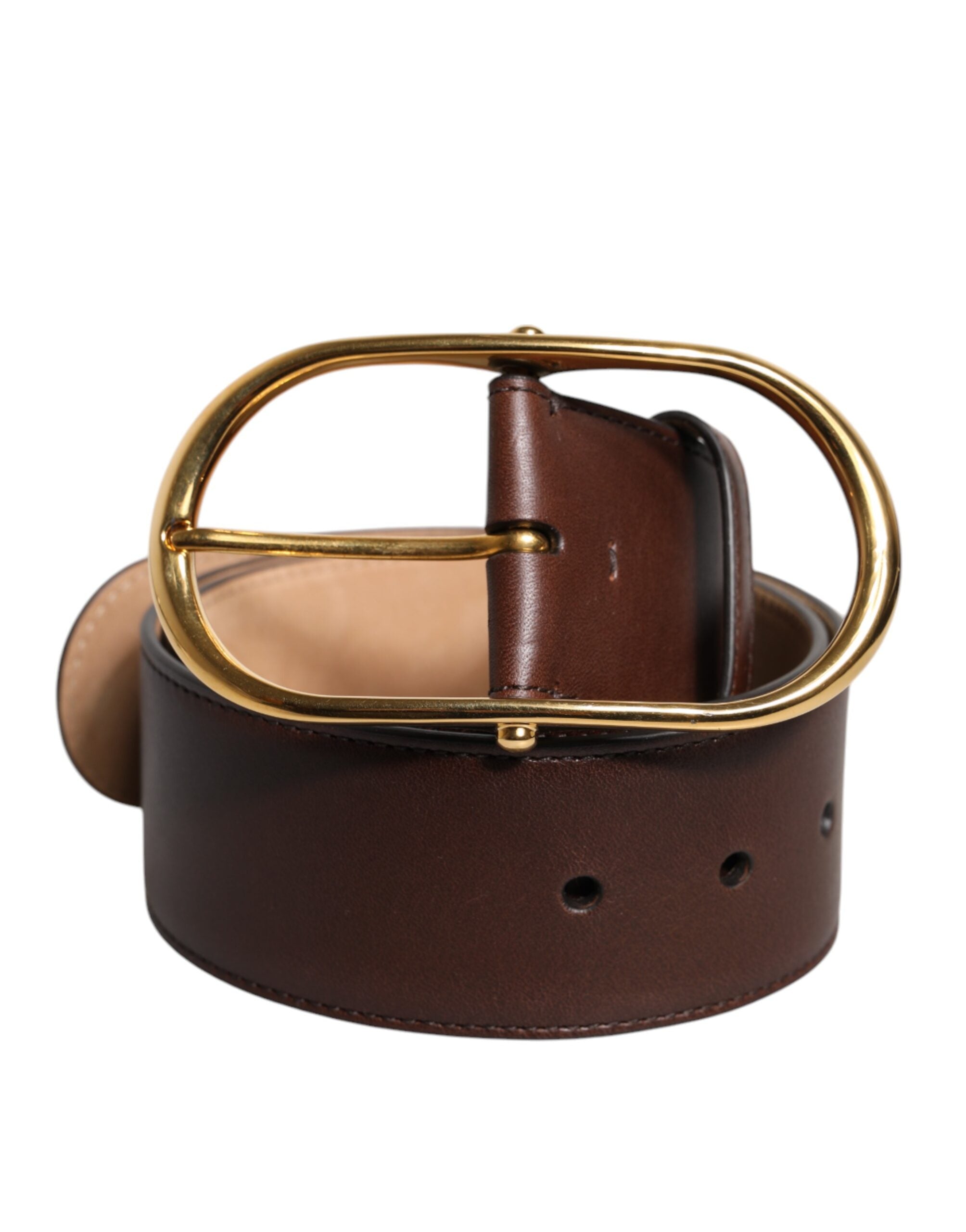 Dolce & Gabbana Brown Calf Leather Classic Metal Oval Buckle Belt