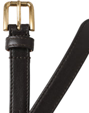 Black Leather Long Skinny Gold Metal Buckle Belt