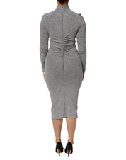 Gray Nylon Bodycon Sheath Long Sleeves Dress