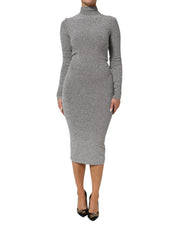 Gray Nylon Bodycon Sheath Long Sleeves Dress