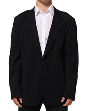Black Viscose 2 Buttons Suit Jacket Blazer