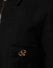 Svart bomullsblandad kort jacka med dragkedja