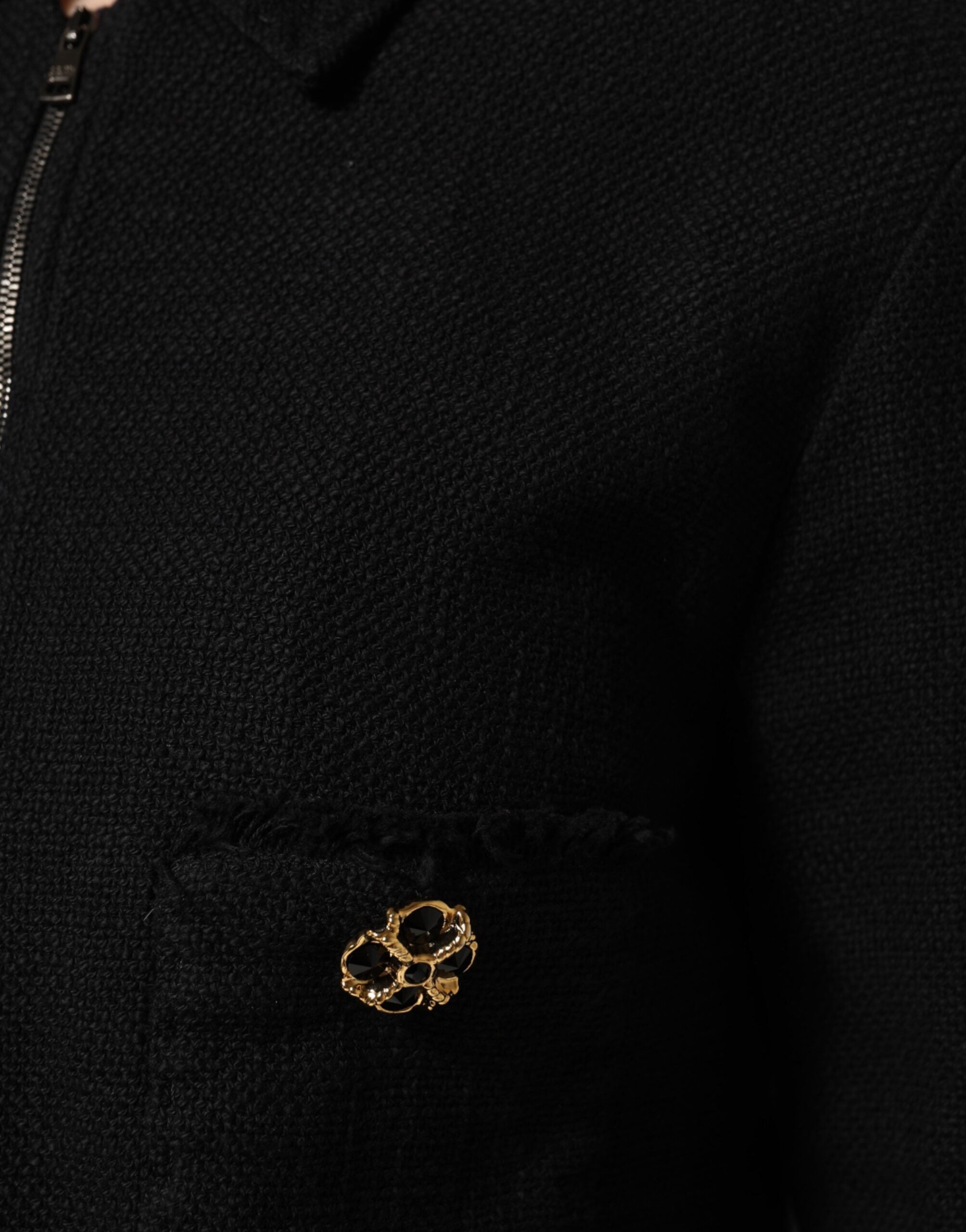 Svart bomullsblandad kort jacka med dragkedja