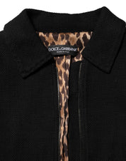 Svart bomullsblandad kort jacka med dragkedja