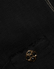 Svart bomullsblandad kort jacka med dragkedja