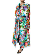 Multicolor Floral Print Belted Bathrobe Coat Jacket