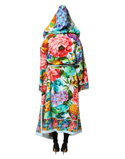 Multicolor Floral Print Belted Bathrobe Coat Jacket