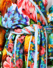 Multicolor Floral Print Belted Bathrobe Coat Jacket