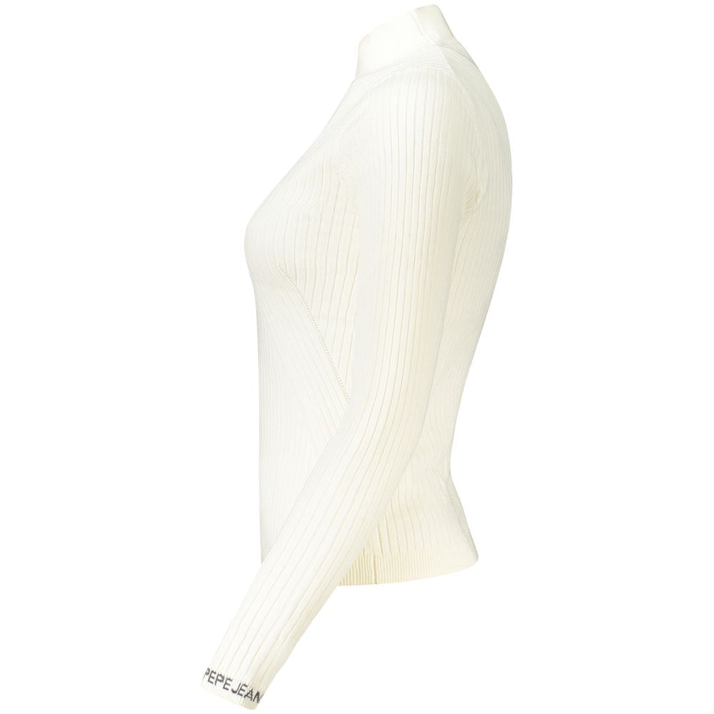 Pepe Jeans Vit Bomullströja Med Hög Hals