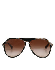 Modified Aviator Striped Brown Acetate Gradient Sunglasses