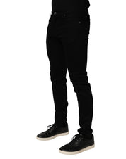 Black Cotton Stretch Slim Fit Men Denim Jeans